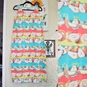 90s pastel rainbow fruit print cotton maxi dress (M)